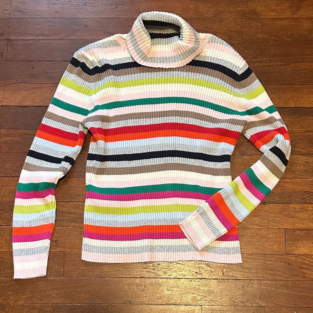 Vintage St. John's Bay Multicolor Striped Turtleneck Cotton Sweater